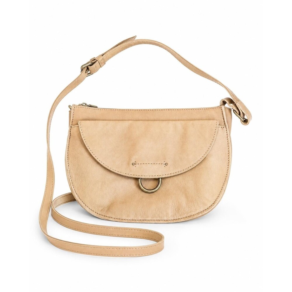 Lucky Brand Womens Tan Leather Saddle Crossbody Bag Purse Half Moon Flap